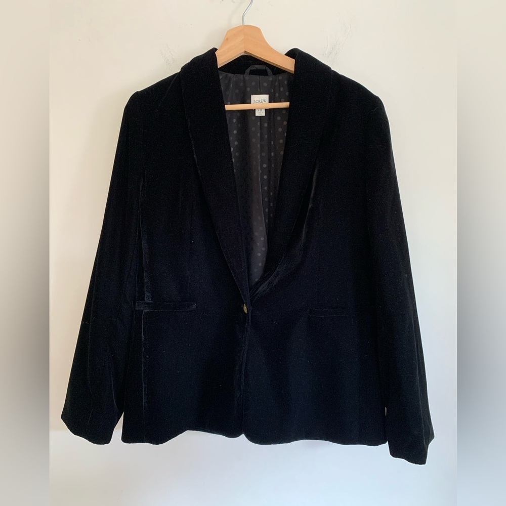 J. Crew Black Velvet Gold One Button Blazer Jacket Women’s Size 12